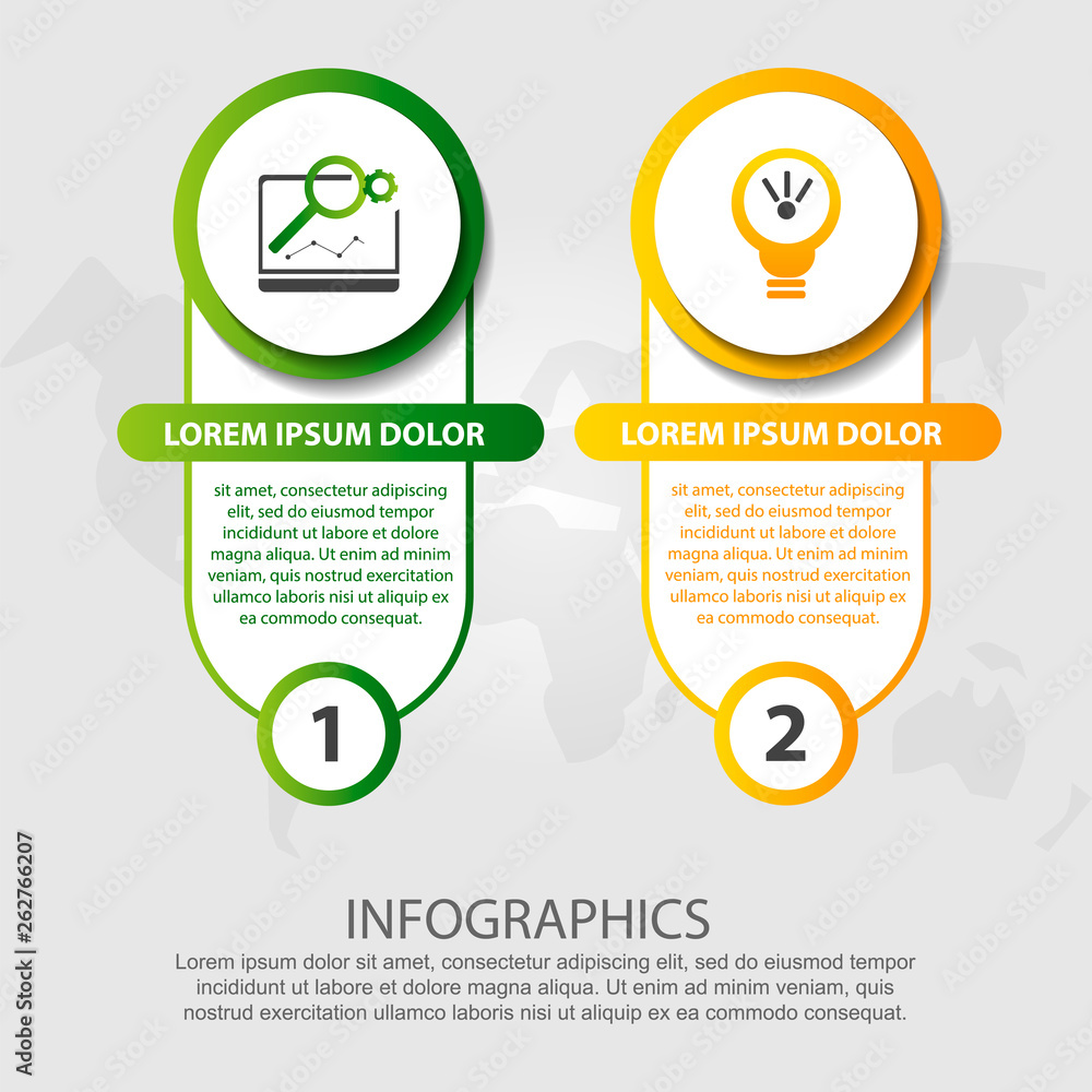 Modern 3D vector illustration. Circular infographic template with two elements, icons and figures. Designed for business, presentations, web design, applications, interfaces, diagrams with 2 steps Modern 3D vector illustration. Circular infographic template with two elements, icons and figures. Designed for business, presentations, web design, applications, interfaces, diagrams with 2 steps