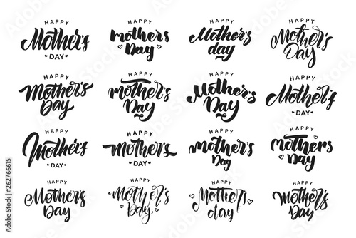 Big set of Handwritten lettering compositions of Happy Mother's Day isolated on white background.