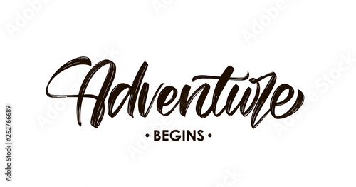 Handwritten Modern brush type lettering composition of Adventure Begins