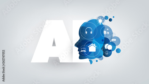 Abstract Blue and White Digital Technology, Machine Learning, Artificial Intelligence, Cloud Computing, Voice Assistant, Automated Help and Support Design Concept 