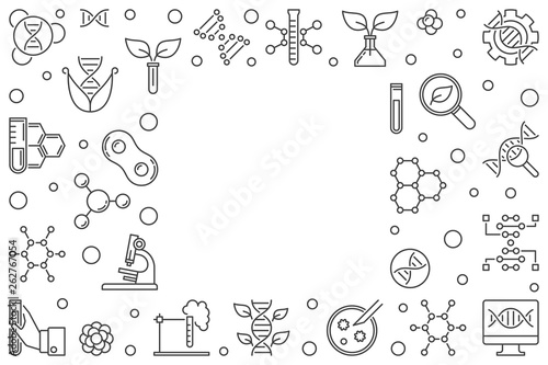 Vector Biotechnology or Biotech concept minimal horizontal frame or illustration in outline style