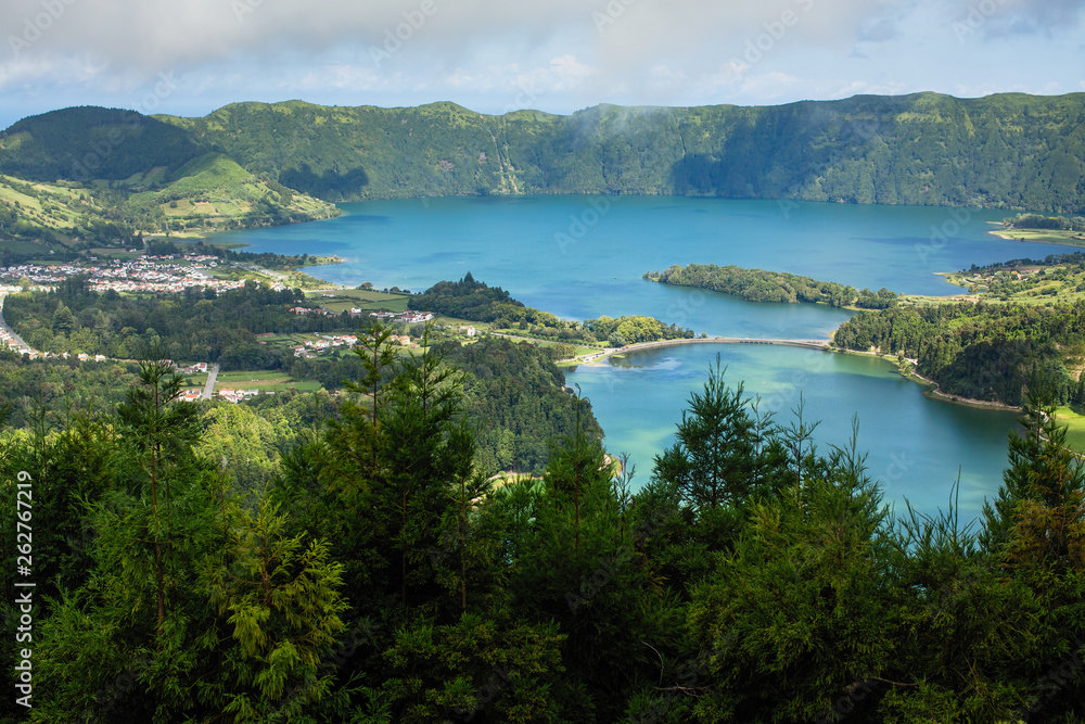Lakes in Sete Cidades volcanic craters on San Miguel island, Azores - Portugal.