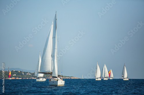 Sailing yacht Regatta at the Aegean Sea. Sailboats.