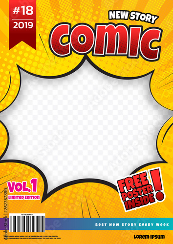 comic book page template design. Magazine cover  photo