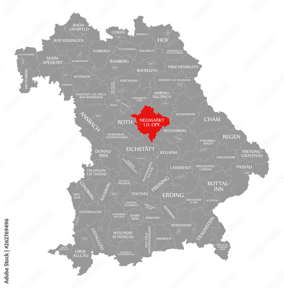 Neumarkt in der Oberpfalz county red highlighted in map of Bavaria Germany Stock Illustration Neumarkt in der Oberpfalz county red highlighted in map of Bavaria Germany Stock Illustration