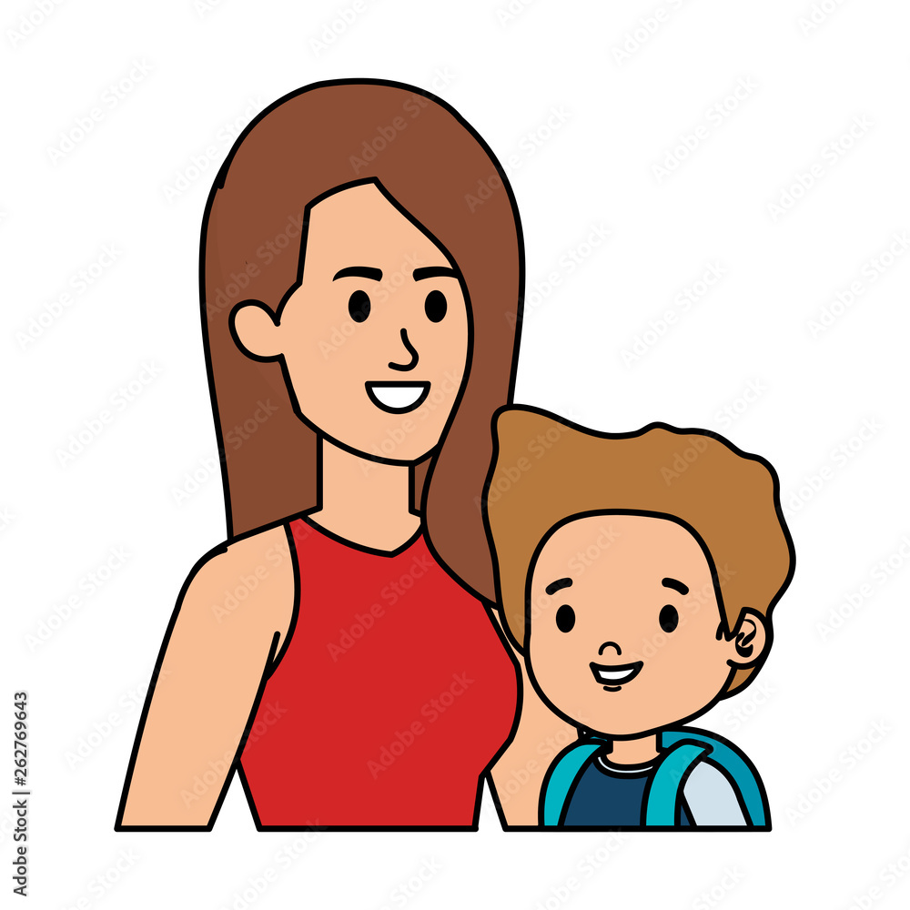 young mother with little son characters young mother with little son characters
