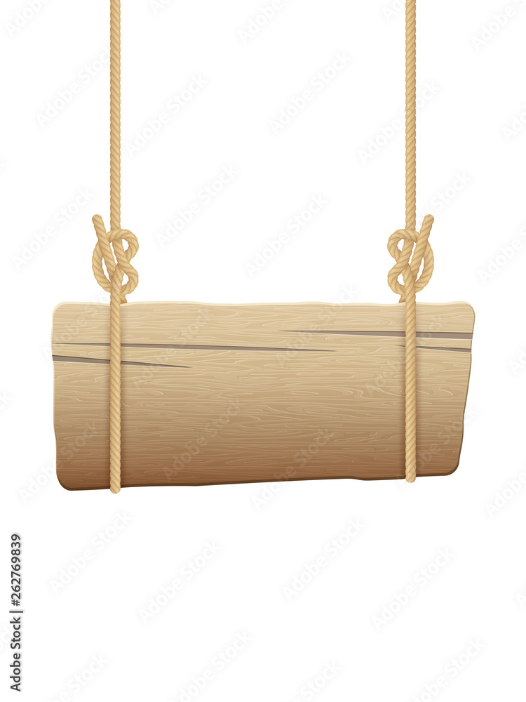 Wooden singboard hanging on ropes. EPS 10