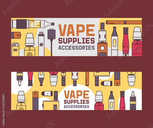 Vapor vector pattern vaping device and modern vaporizer e-cig illustration backdrop of graphic vapes and cigarette background banner
