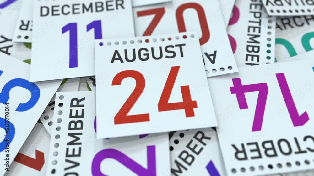 Calendar leaf with August 24 date, 3D animation Calendar leaf with August 24 date, 3D animation