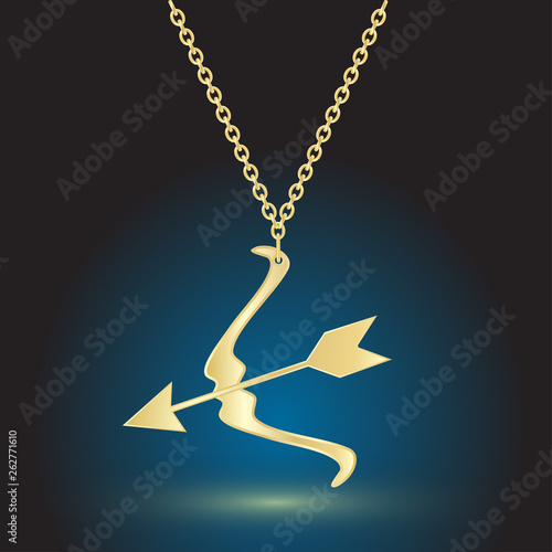 Печатьgold pendant jewelry on dark background with backlight.