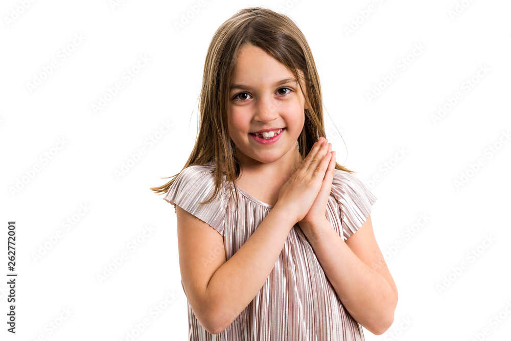 Portrait of happy young little girl with emotions on white. Portrait of happy young little girl with emotions on white.