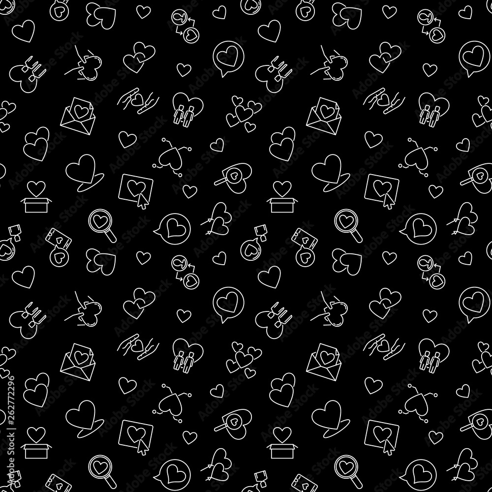 Love vector outline dark seamless pattern for february 14 celebration Love vector outline dark seamless pattern for february 14 celebration