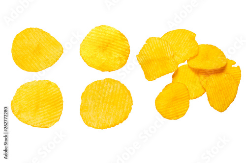 Potato chips set isolated on white background with clipping path.   photo