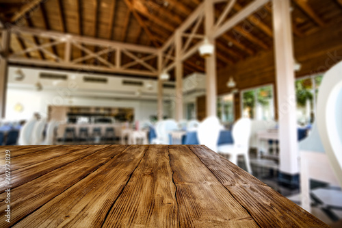 Wooden desk space for your decoration and restaurant interior. 