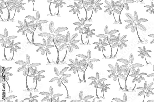 gray vector palm trees isolated on white background. Hand drawn seamless pattern grey. Perfect for fabric, wallpaper or giftwrap. © 7razer