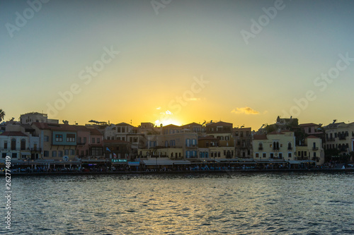 Greece  Chania  August 2018  illuminated venetian habour of Chania  Crete  Greece