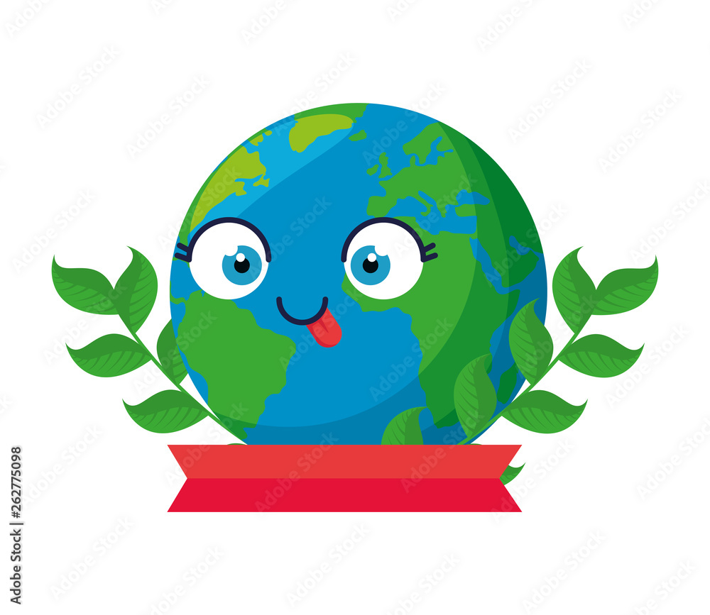 Obraz premium world planet earth with leafs character