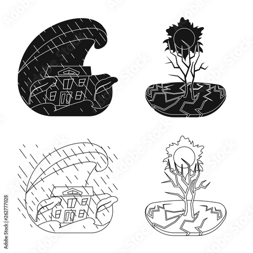 Vector illustration of weather and distress icon. Set of weather and crash stock vector illustration.