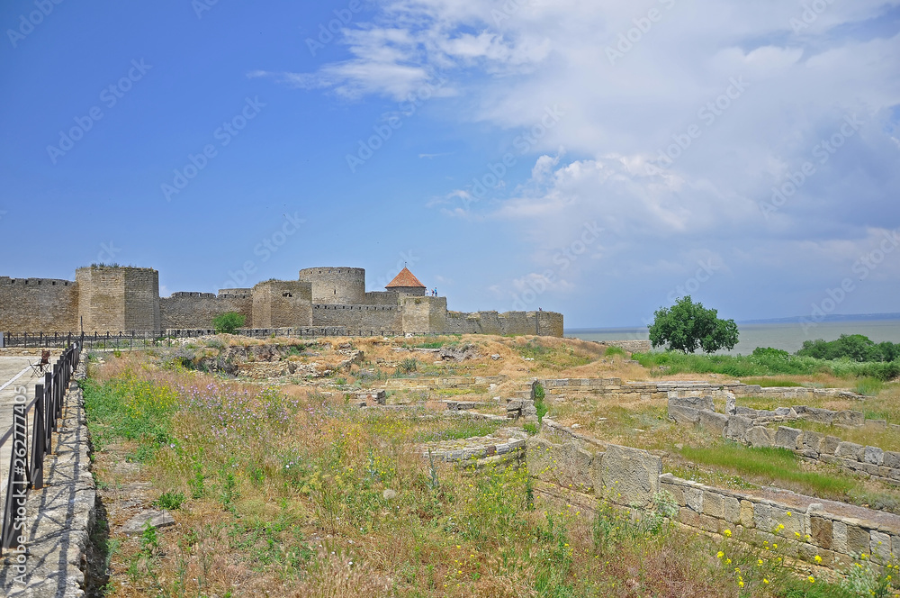 The huge stone walls of the ancient Akkerman fortress, Belgorod-Dniester, Odessa region