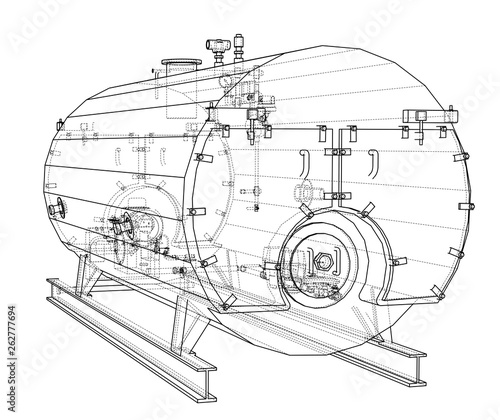 Industrial boiler outline. Vector rendering of 3d