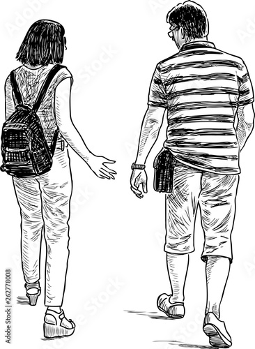 Sketch of a couple of casual city dwellers