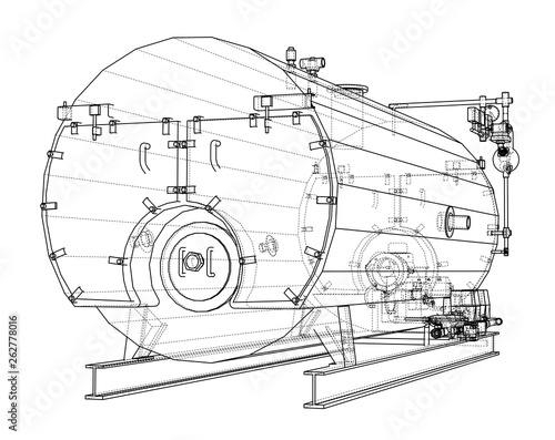 Industrial boiler outline. Vector rendering of 3d