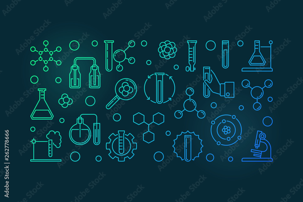 Vector Chemical Analysis colored outline illustration or banner on dark background