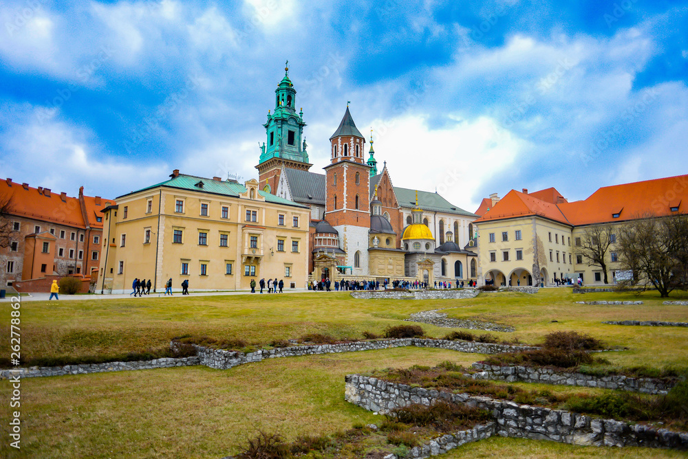 KRAKOW, POLAND - MARCH 17: Wawel Castle on March 17, 2019 in Krakow, Poland.