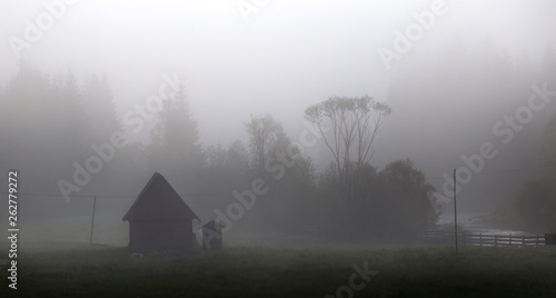 old house in fog