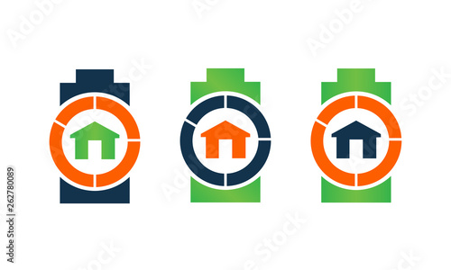 battery vector with home icon. different color battery vector icon concept