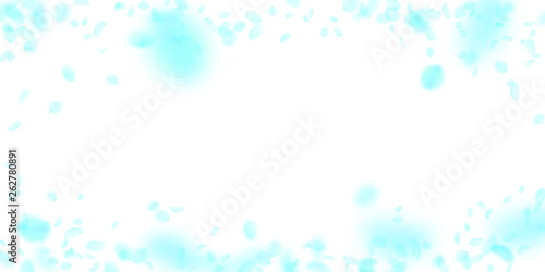 Turquoise flower petals falling down. Precious rom
