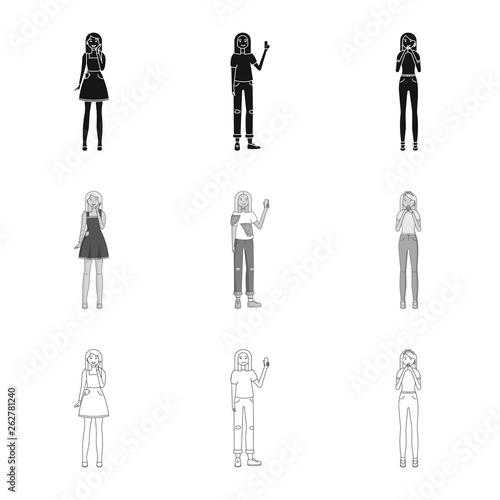 Vector illustration of posture and mood icon. Set of posture and female stock vector illustration.