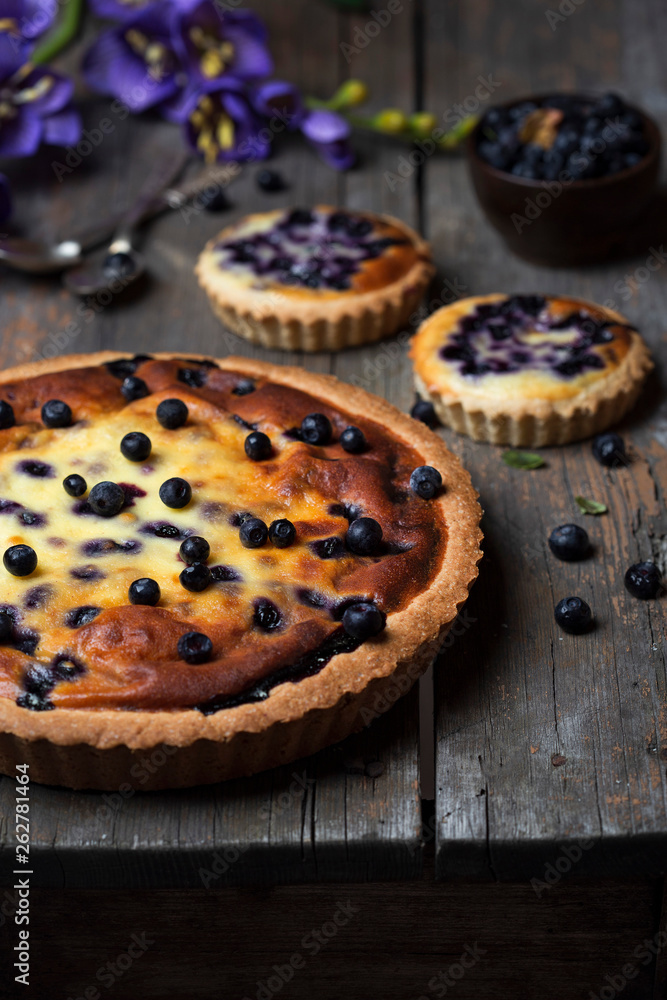 tart with fresh blueberries and sour cream