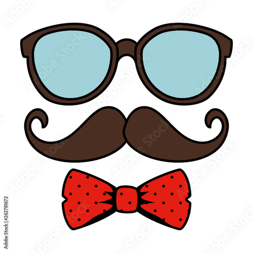 eyeglasses and mustache with bowtie hipster style