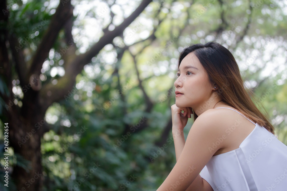 Portrait of thai adult beautiful girl relax and smile Portrait of thai adult beautiful girl relax and smile