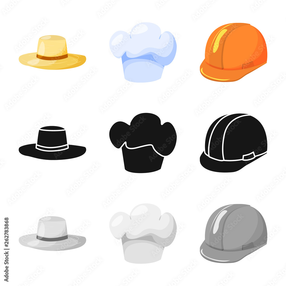 Isolated object of clothing and cap symbol. Collection of clothing and beret stock symbol for web. Isolated object of clothing and cap symbol. Collection of clothing and beret stock symbol for web.