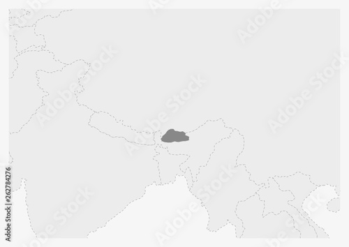 Map of Asia with highlighted Bhutan map