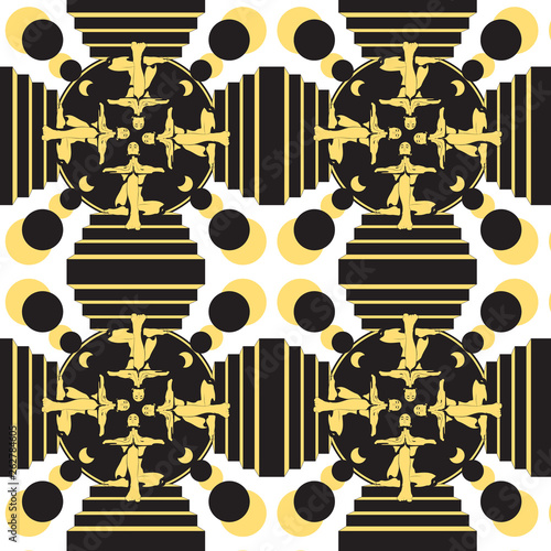 Vector pattern with hand drawn illustration of woman on stairway