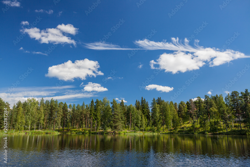 Sunny lake landscape from finland