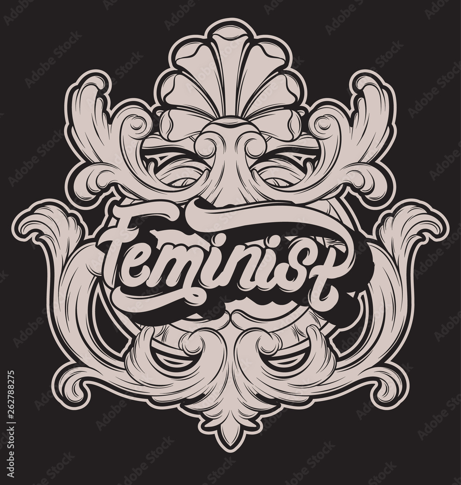 Feminist. Vector hand drawn lettering with frame. Feminist. Vector hand drawn lettering with frame.