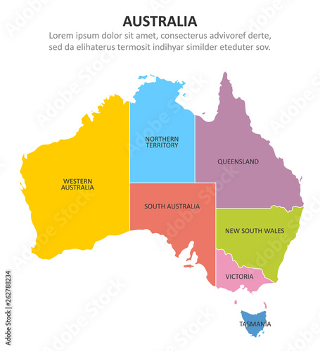 Australia multicolored map with regions. Vector illustration