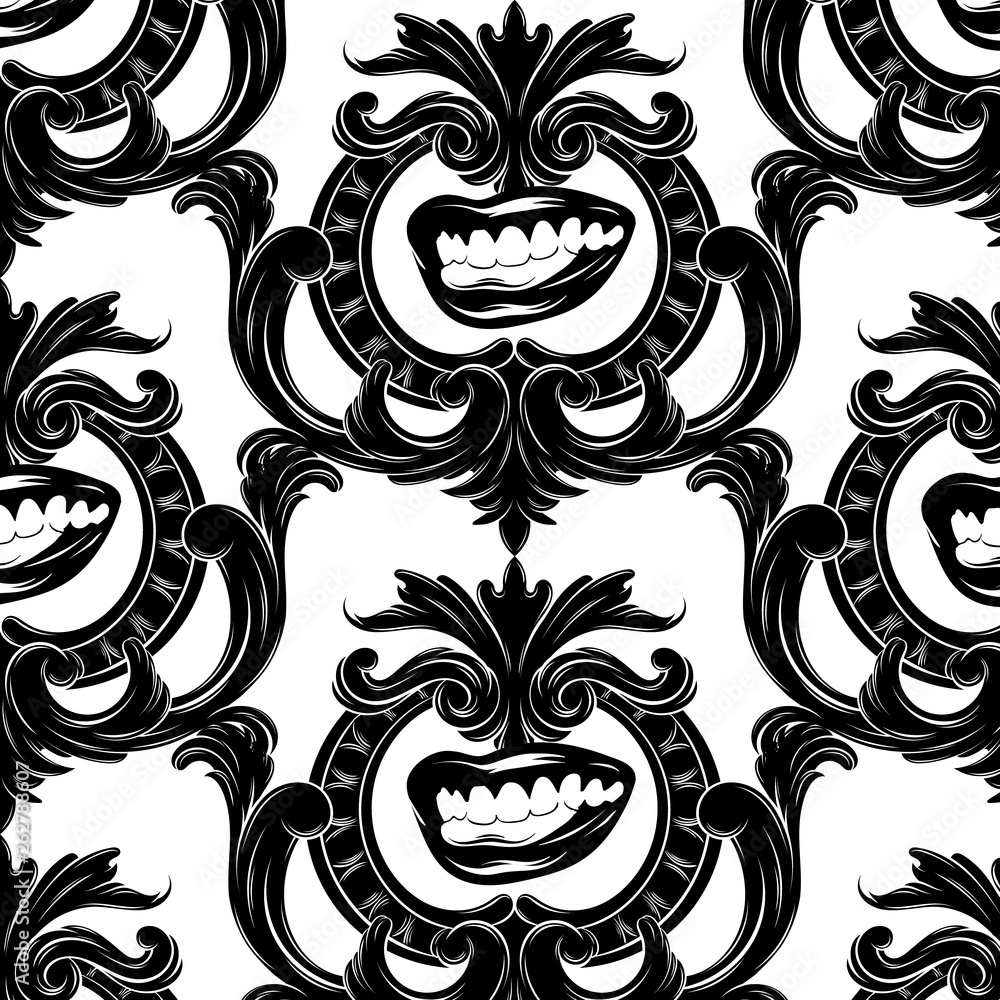 Vector pattern with hand drawn illustration of human mouth in frame. Vector pattern with hand drawn illustration of human mouth in frame.