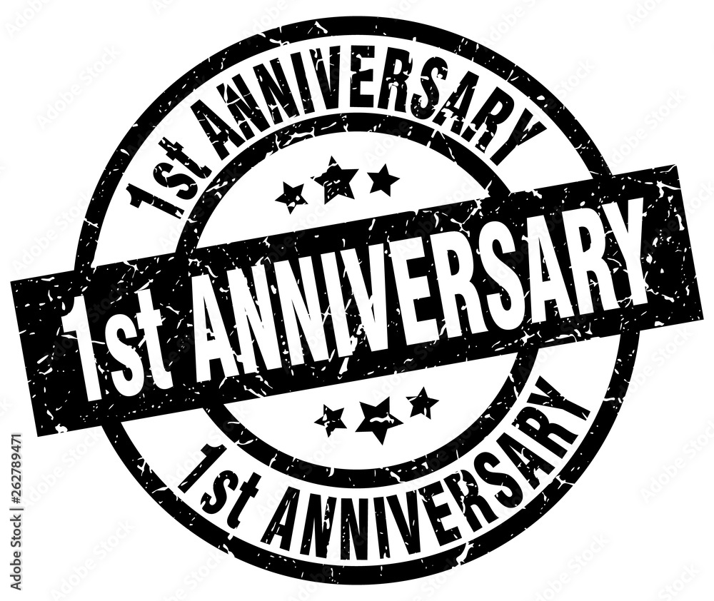 1st anniversary round grunge black stamp