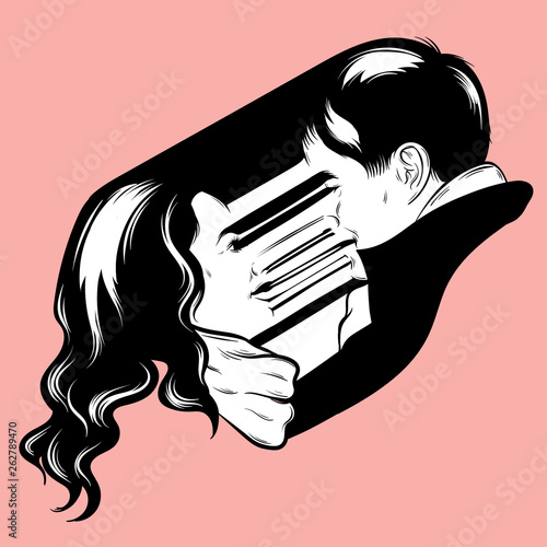Vector hand drawn surreal illustration of two lovers .