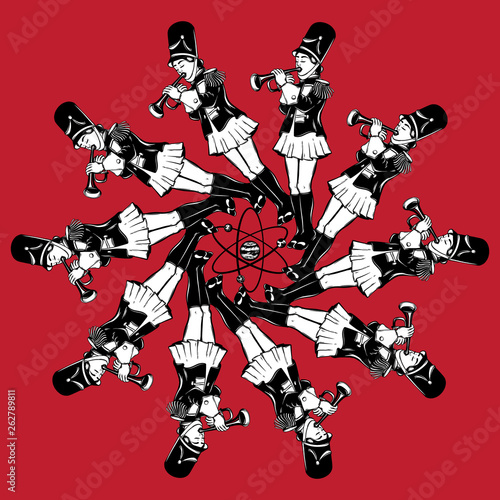 Vector hand drawn illustration of girl with trumpet isolated .