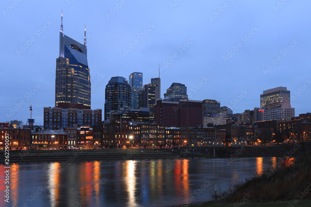 Nashville, Tennessee city center after dark