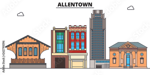 Allentown,United States, flat landmarks vector illustration. Allentown line city with famous travel sights, design skyline. 