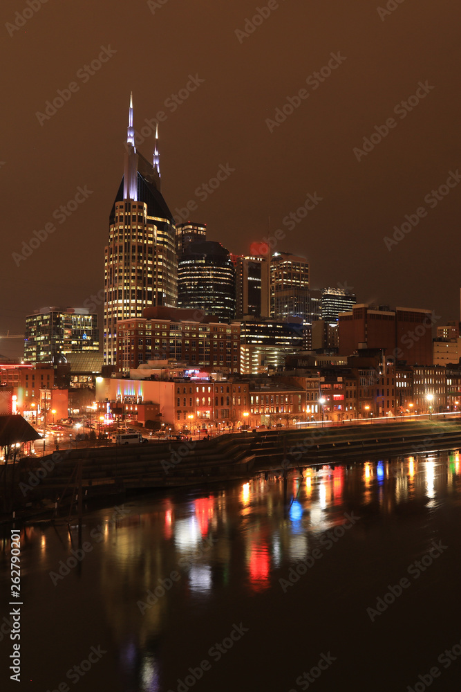 Vertical Nashville, Tennessee city center at night