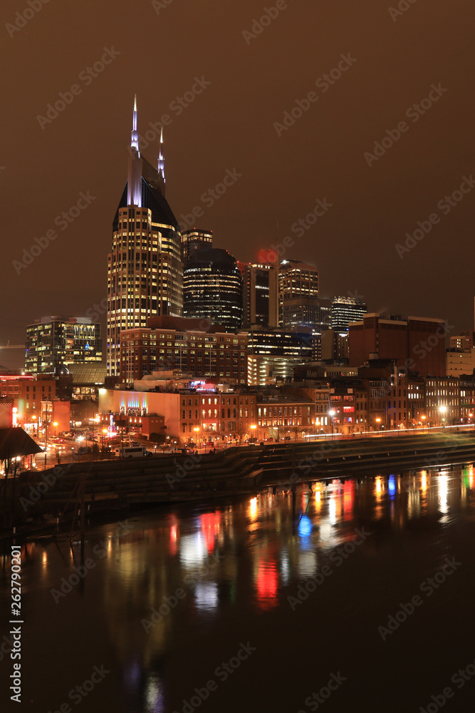 Vertical Nashville, Tennessee city center at night Vertical Nashville, Tennessee city center at night
