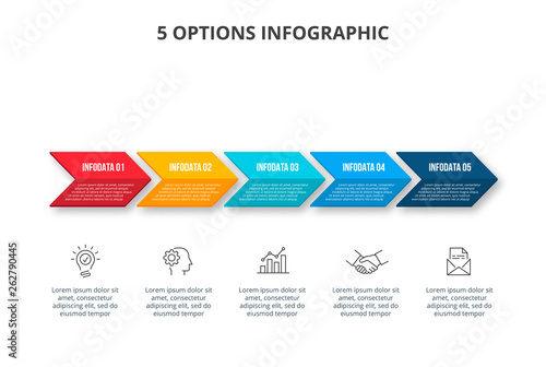 Abstract infographics number options template. Timeline presentation with 5 options, parts or processes.